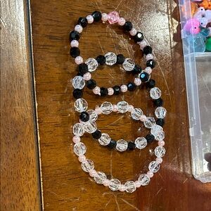 Pink and Black Beaded Bracelets Set